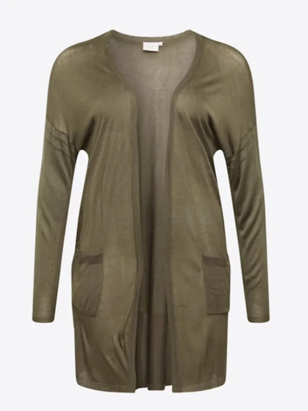 Kaffe Lightweight Long Sandra Open Cardigan In Olive Green - Picture 2 of 6